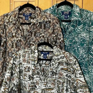 Ono & Company Mens Vintage 90s Hawaiian (3 Set) Henley Shirt Medium White SP EXC